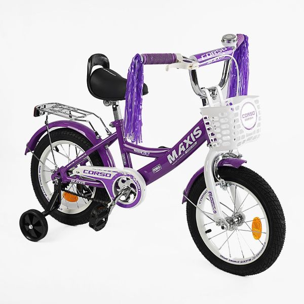 Велосипед 14" дюймів 2-х колісний "CORSO" MAXIS CL-14560 (1) ручне гальмо, дзвіночок, сидіння з ручкою, додаткові колеса, ЗІБРАНИЙ НА 75%, в коробці