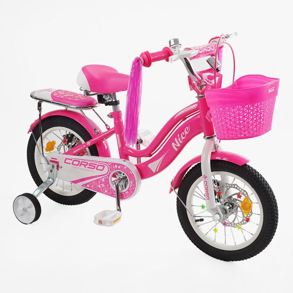 Дитячий двоколісний Велосипед Corso Nice 14 дюймів (NC-14734) дод. колеса, дзвінок, пляшечка, кошик