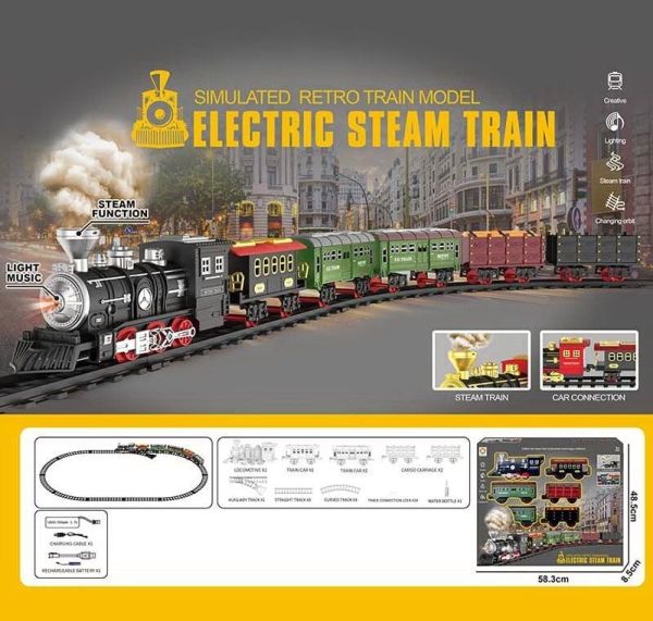 Залізниця 699-6 A (12) світлові та звукові ефекти, акумулятор 3.7 V, USB кабель, парогенерація, автоматичний принцип роботи, в коробці