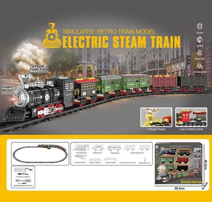 Залізниця 699-6 A (12) світлові та звукові ефекти, акумулятор 3.7 V, USB кабель, парогенерація, автоматичний принцип роботи, в коробці