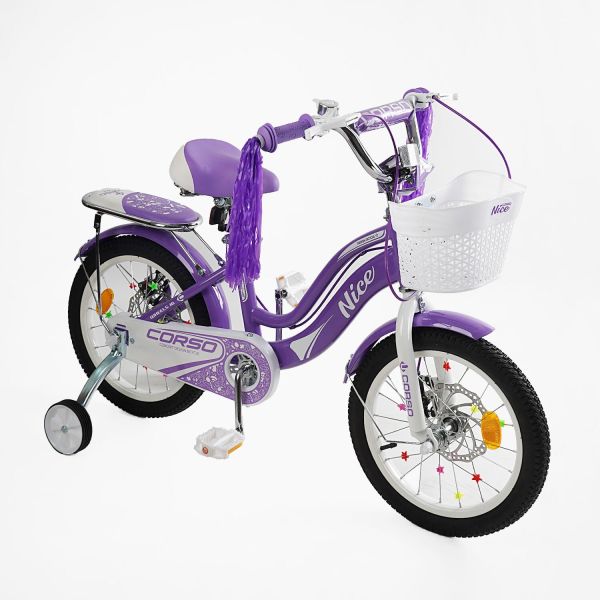 Дитячий двоколісний Велосипед Corso Nice 16 дюймів (NC-16014) дод. колеса, дзвінок, пляшечка, кошик