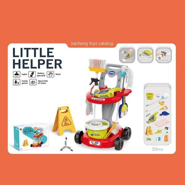 Дитячий Набір для прибирання (667-69) пилосос на батарейках, світловий датчик, відро, швабра, мітла, щітки, знак попередження