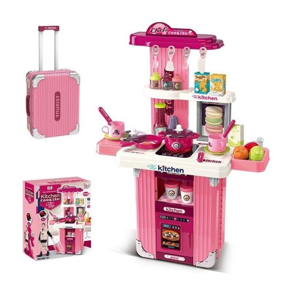 Дитяча Кухня 008-101 (8) 2 в 1: кухня+валіза, висота 66 см, підсвічування, звуки приготування, регуляція звуку, посуд, продукти, приладдя, в коробці