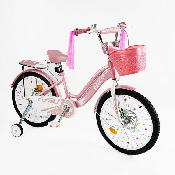 Дитячий Велосипед двоколісний "Corso Nice" 20 дюймів (NC-20264) дод. колеса, дзвінок, пляшечка, кошик