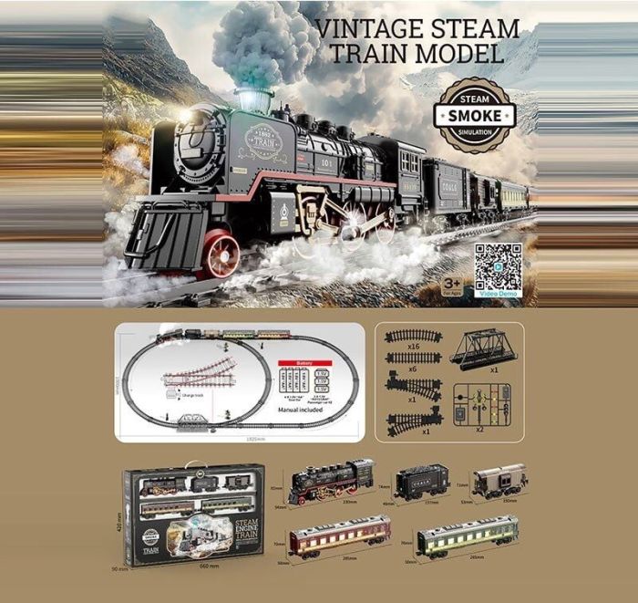 Залізниця HS 8023 A (10) локомотив, 4 вагони, звуки, підсвічування, парогенератор, в коробці