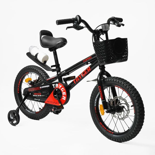 Дитячий двохколісний Велосипед 16дюймів CORSO "TAYGER" (TG-15044) алюмінієва рама, дискові гальма, дод. колеса, дзвоник, бутилочка